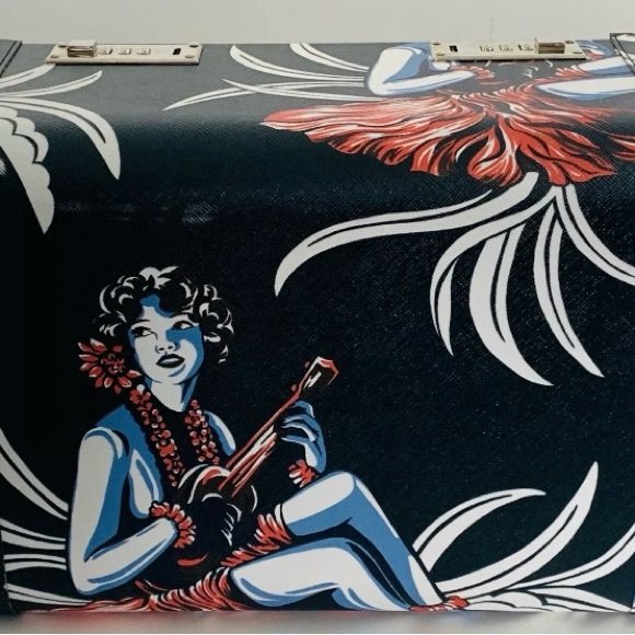 PRADA HULA GIRL Hawaiian Print Saffiano Leather Hard Beauty/Make-up Case - Picture 3 of 10